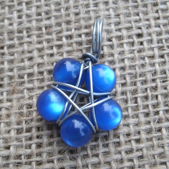 Handmade Blue Aqua Aura Beads Star Flower Pentacle Pendant - Picture 2 of 8